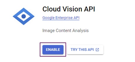Enabling the Cloud Vision API for a Google Cloud Platform project Enabling the Cloud Vision API for a Google Cloud Platform project