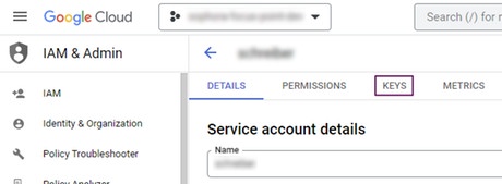 Opening the keys page of a service account in Google Cloud Platform Opening the keys page of a service account in Google Cloud Platform