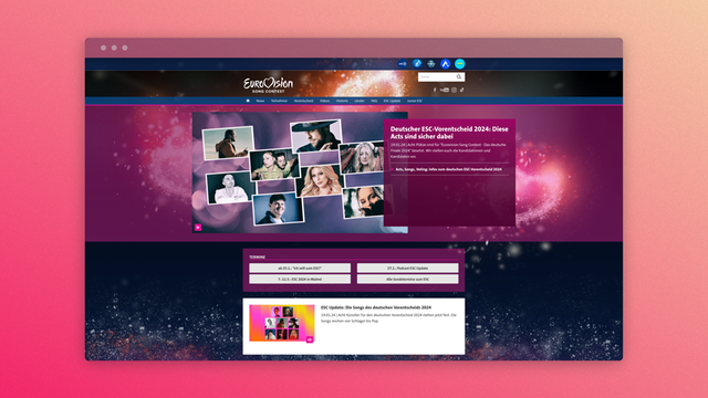 Die ARD publiziert die Website eurovision.de zum ESC mit dem Sophora Content-Management-System eurovision.de-Website