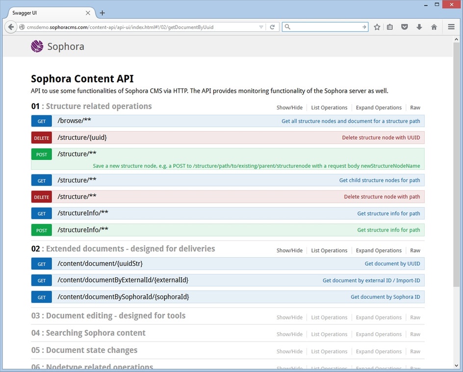 Sophora Content API: Swagger Docs (Demosite) Sophora Content API: Swagger Docs (Demosite)