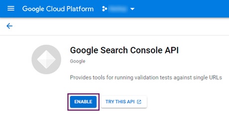 Enabling the Google Search Console API for a Google Cloud Platform project Enabling the Google Search Console API for a Google Cloud Platform project