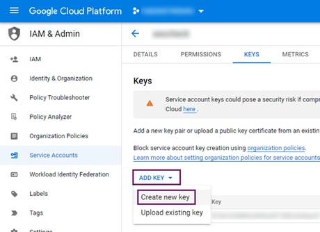 Creating a new key for a service account in Google Cloud Platform Creating a new key for a service account in Google Cloud Platform